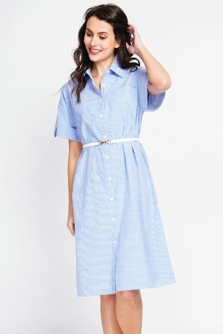 Vestido camisero de lino - Azul
