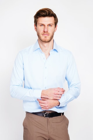 Camisa recta de bambú - Blanco y azul