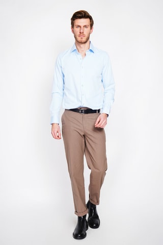 Camisa recta de bambú - Blanco y azul
