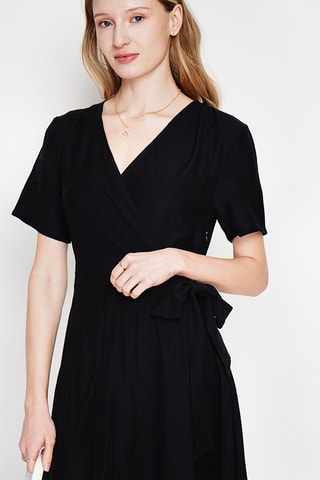Vestido cruzado de lino - Negro