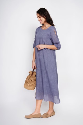 Vestido midi en lino - Azul