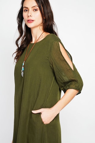 Vestido midi en lino - Beige