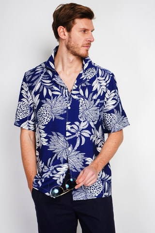 Camisa de lino - Blanco y azul
