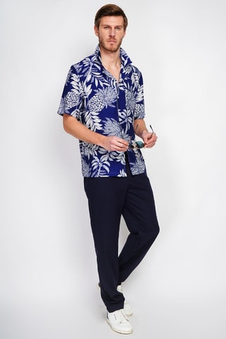 Camisa de lino - Blanco y azul