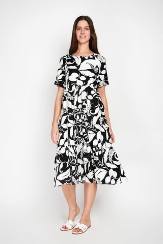 Vestido evasé de lino - Negro