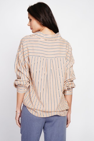 Túnica de lino - Blanco, beige y azul