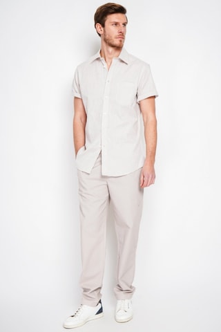 Camisa regular fit de lino - Beige