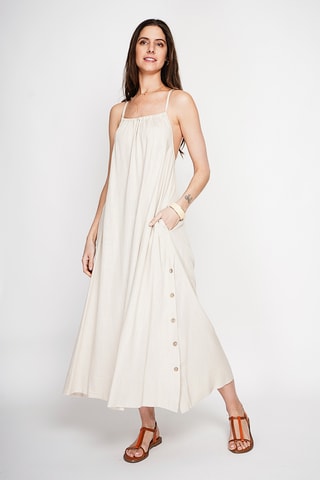 Vestido largo de lino - Beige
