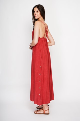Vestido largo de lino - Rojo