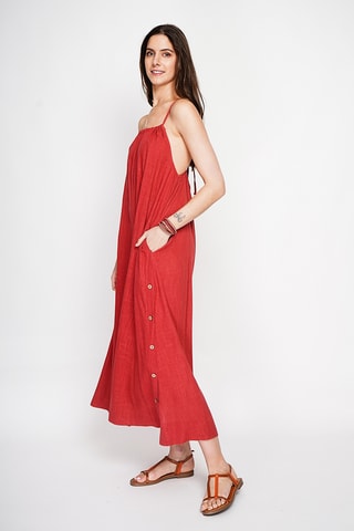 Vestido largo de lino - Rojo
