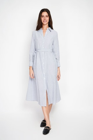 Vestido camisero de lino - Blanco y azul