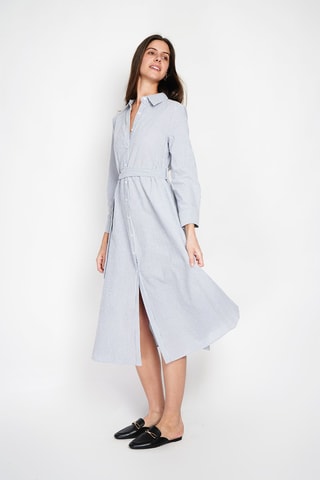 Vestido camisero de lino - Blanco y azul
