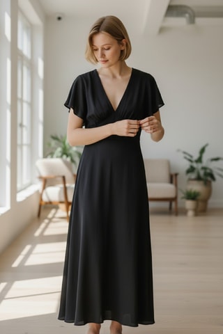 Vestido largo de lino - Negro