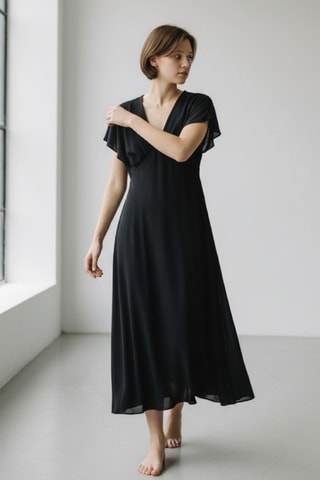 Vestido largo de lino - Negro