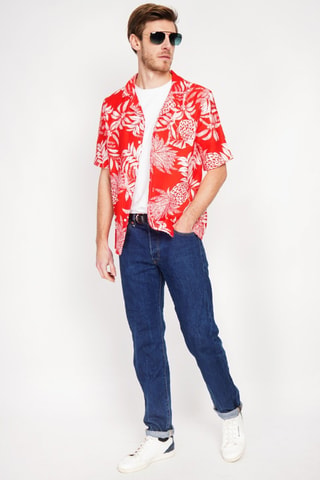 Camisa de lino - Blanco y rojo