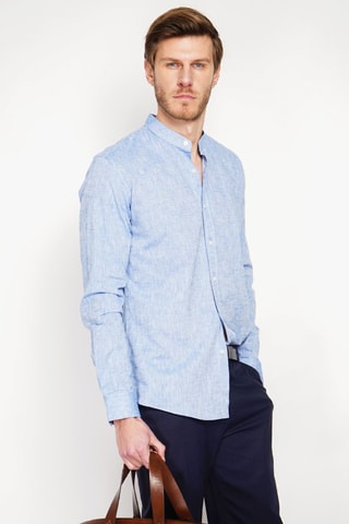 Camisa slim fit de lino - Azul