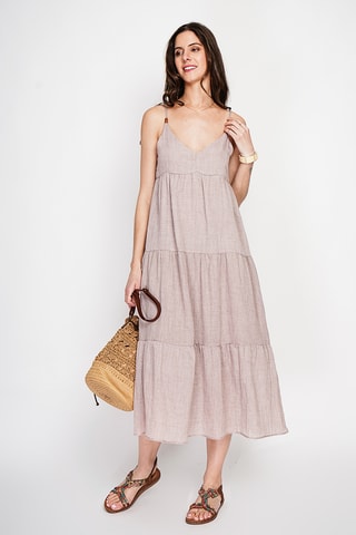 Vestido evasé de lino - Beige
