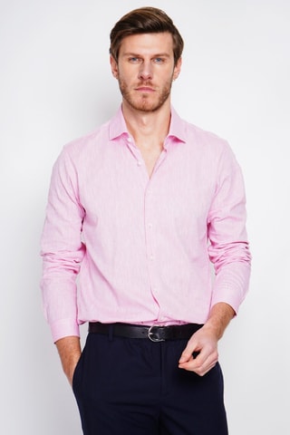 Camisa slim fit de lino - Rosa