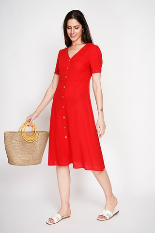 Vestido camisero de lino - Rojo