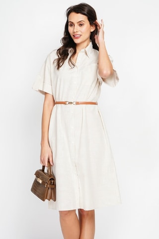 Vestido camisero de lino - Beige