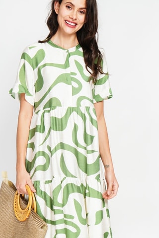 Vestido midi en lino - Blanco y verde