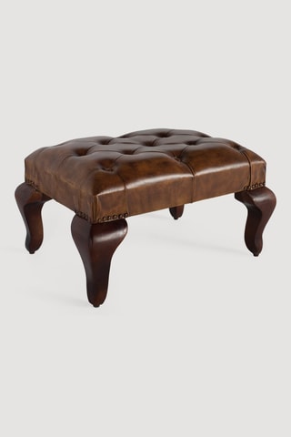 Banc en acacia et cuir - 61 x 43 x 34 cm