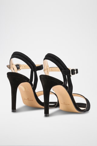 Sandali con tacco in pelle scamosciata - Nero