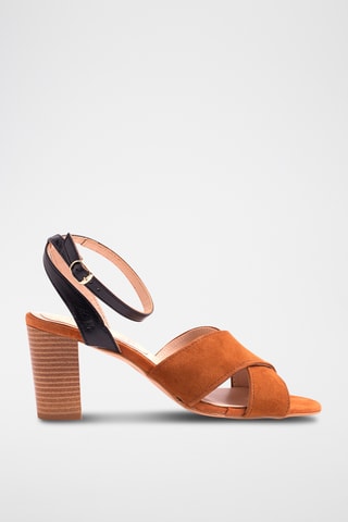 Sandali con tacco in pelle - Marrone