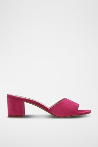 Sandali con tacco in pelle scamosciata - Fucsia