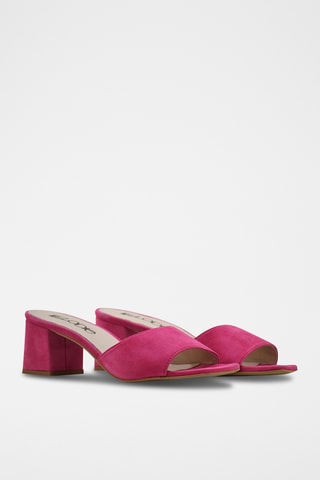 Sandali con tacco in pelle scamosciata - Fucsia