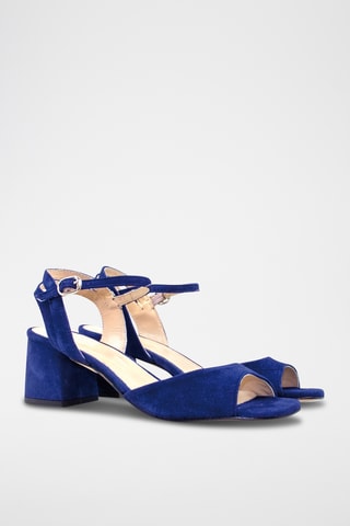 Sandali con tacco in pelle scamosciata - Navy