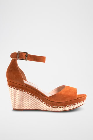 Sandali con zeppa in pelle scamosciata - Marrone