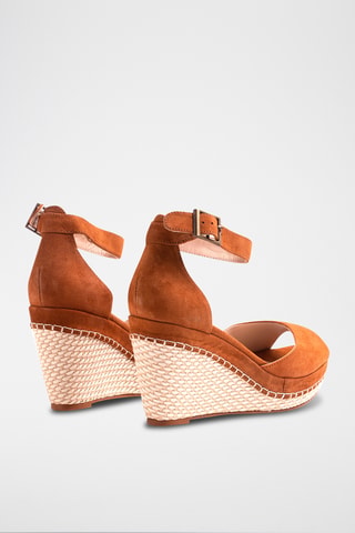 Sandali con zeppa in pelle scamosciata - Marrone