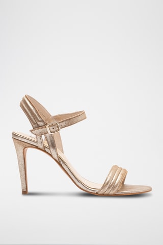 Sandali con tacco in pelle - Marrone