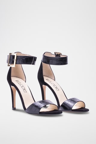 Sandali con tacco in pelle - Nero