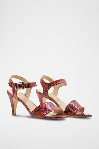 Sandali con tacco in pelle - Rosso