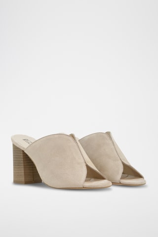 Sandali con tacco in pelle scamosciata - Beige