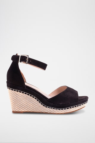 Sandali con zeppa in pelle scamosciata - Nero