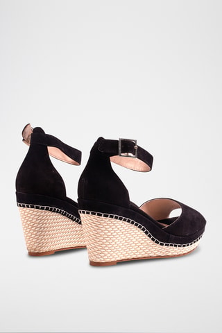 Sandali con zeppa in pelle scamosciata - Nero