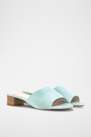Sandali con tacco in pelle scamosciata - Celeste