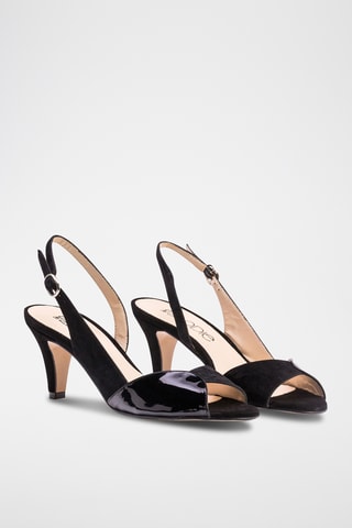 Sandali con tacco in pelle - Nero