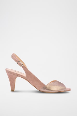 Sandali con tacco in pelle - Beige