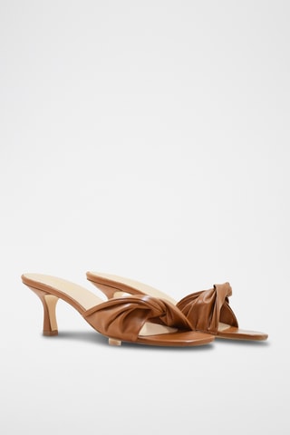 Sandali con tacco in pelle - Marrone
