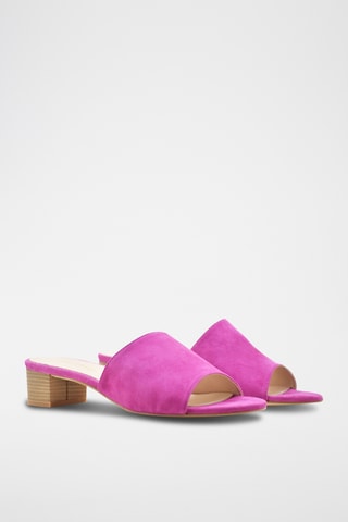 Sandali con tacco in pelle scamosciata - Fucsia