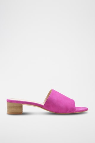 Sandali con tacco in pelle scamosciata - Fucsia