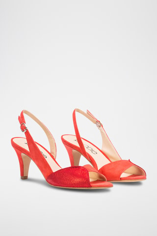 Sandali con tacco in pelle - Rosso