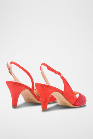 Sandali con tacco in pelle - Rosso