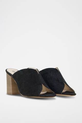 Sandali con tacco in pelle scamosciata - Nero