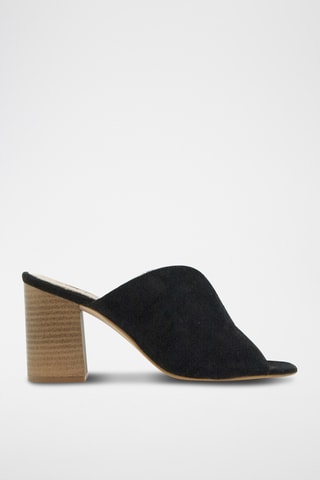 Sandali con tacco in pelle scamosciata - Nero