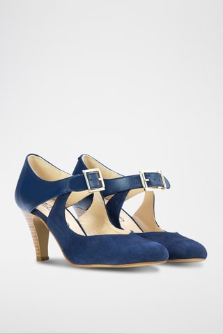 Scarpe baby con tacco in pelle scamosciata e seta - Navy